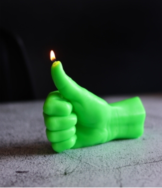 Rankų darbo žvakė Thumbs Up Neon Green