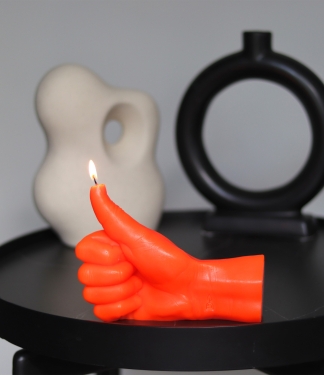 Rankų darbo žvakė Thumbs Up Neon Orange
