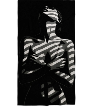 paplūdimio rankšluostis juoda balta mergina