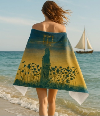 paplūdimio rankšluostis ant merginos pečių