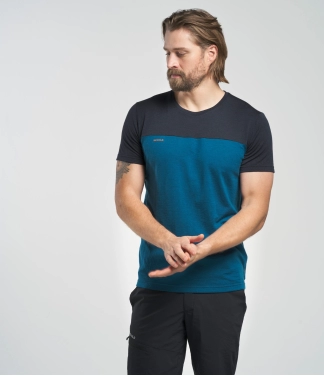 merino vilnos vyriška palaidinė trumpos rankovės mėlyna