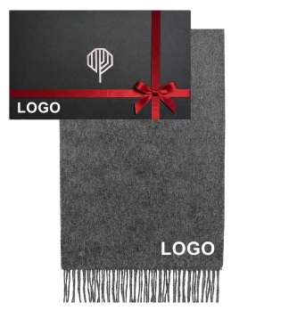 Pilkas šalikas su logo ir personalizuota dėžutė