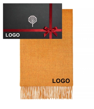 Garstyčių spalvos šalikas su logotipu ir dovanų dėžutė