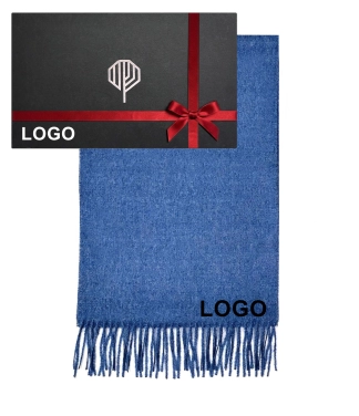 Šviesiai mėlynas šalikas ir dėžutė su logo verslo dovana