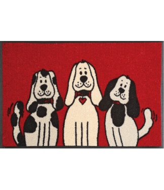Raudonas durų kilimėlis namams su šuniukais Three Dogs