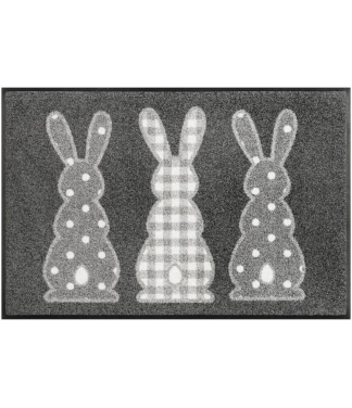 Pilkas durų kilimėlis su kiškiais Bunny Trio