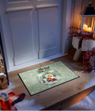 Plaunamas kalėdinis durų kilimėlis Snow Globe