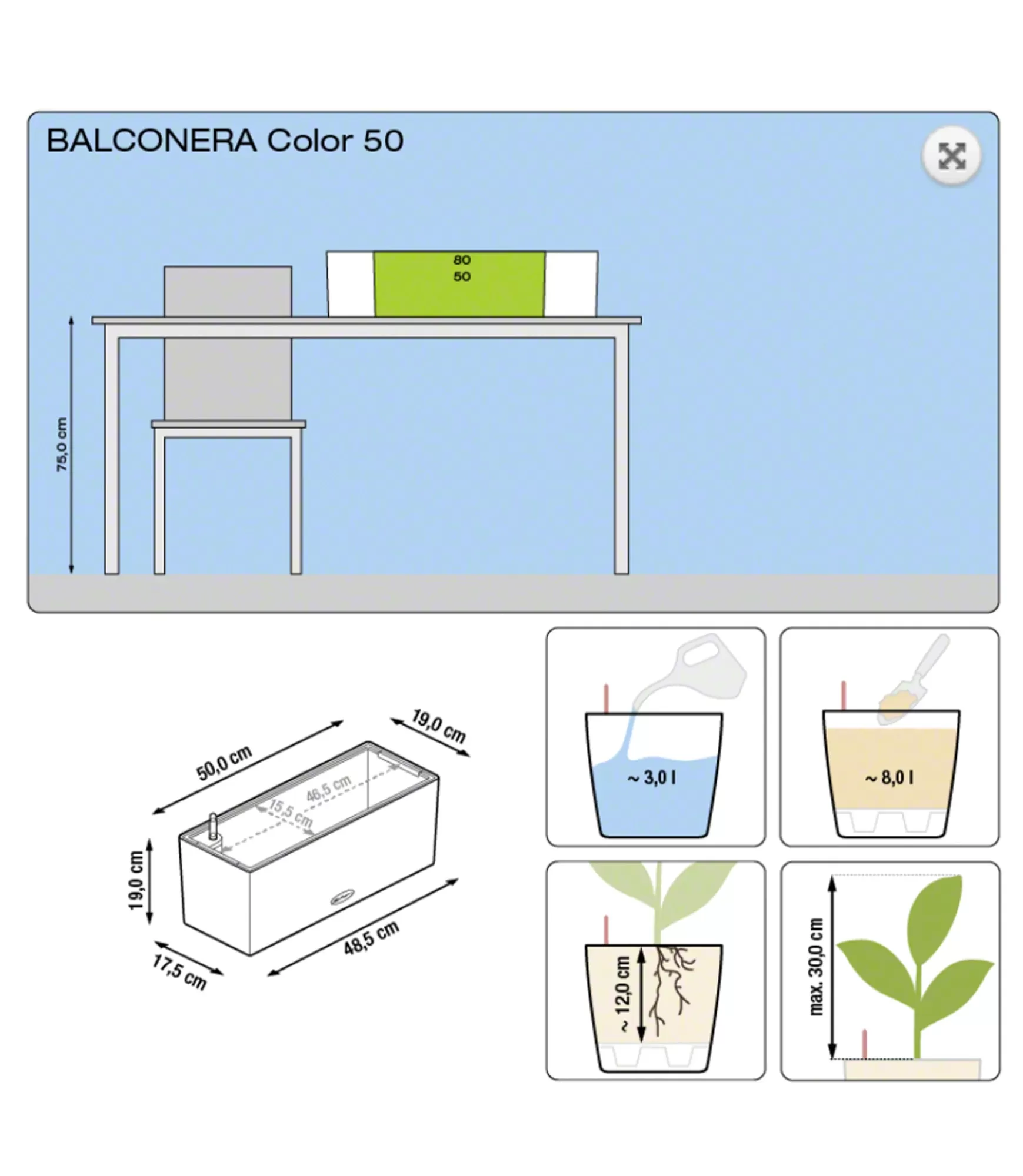 Lauko vazonas Lechuza Balconera Color 50 17 lechuza balconera 50 vazonas ismatavimai 17