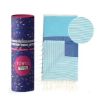 dryžuotas paplūdimio rankšluostis mėlynos spalvos