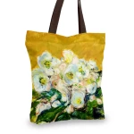 stilinga moteriška rankinė geltona su gėlėmis