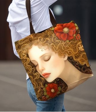 pirkinių krepšys su moters piešiniu