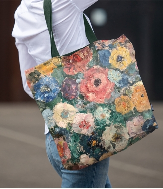 stilingas pirkinių krepšys su gėlėmis