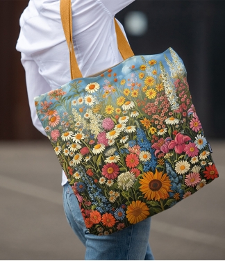 stilingas pirkinių krepšys su gėlėmis