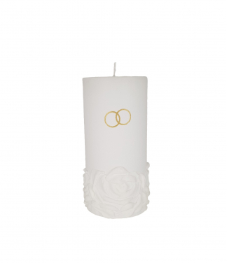 Balta vestuvių žvakė su žiedais