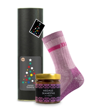 Kalėdinė dovana moteriai kojinės ir medaus skanėstas