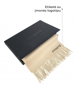 Personalizuotas smėlio spalvos alpakos vilnos šalikas dovanų dėžutėje