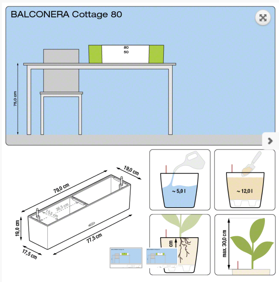 Didelis balkonis augalų vazonas Lechuza Balconera Cottage 80 7