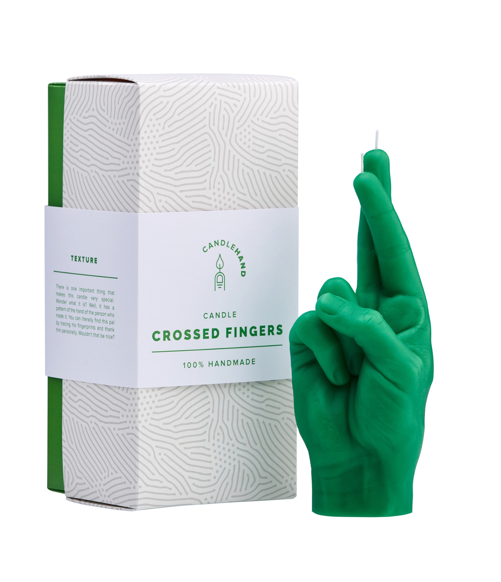 Rankų darbo žvakė Crossed Fingers Green 7 Rankų darbo žvakė Crossed Fingers Green 7