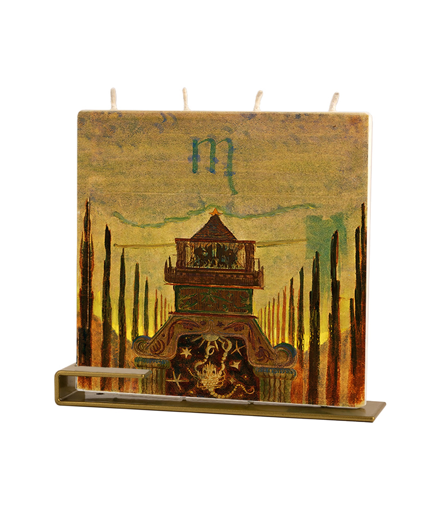 Kvadratinė rankų darbo žvakė M.K. Čiurlionis Zodiakai Skorpionas 09 Stilinga dovana kvadratinė žvakė Čiurlionis