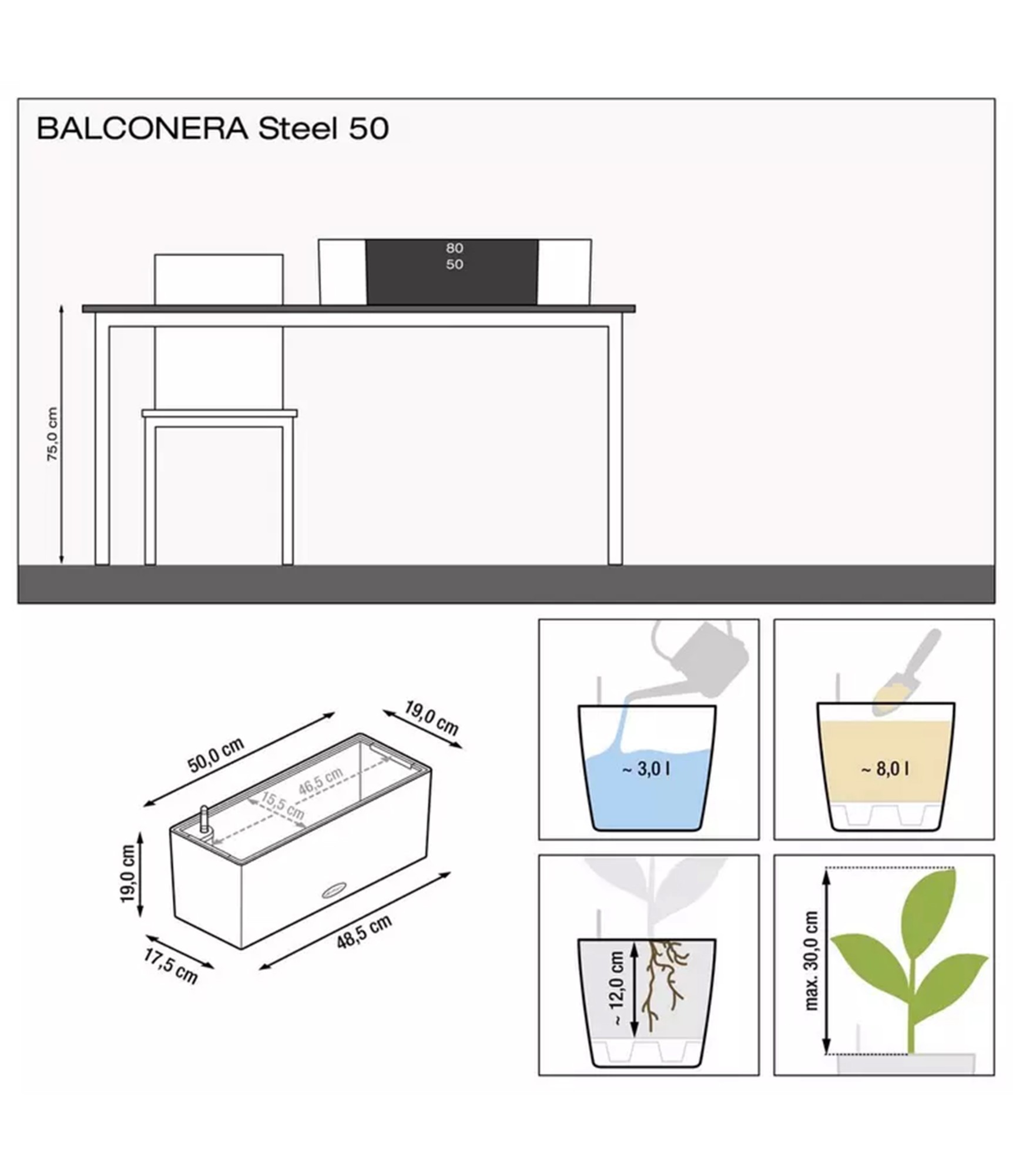 Nerūdijančio plieno Lechuza vazonas Balconera Steel 50 7 Nerūdijančio plieno Lechuza vazonas Balconera Steel 50 7