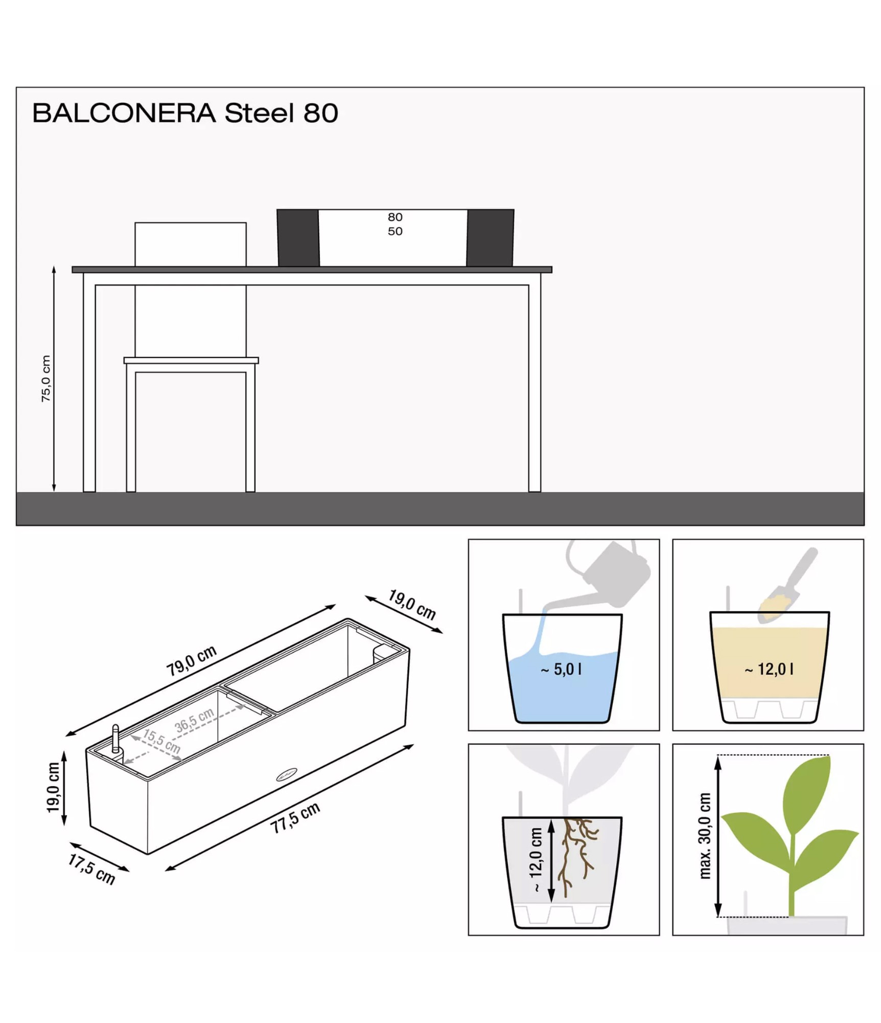 Nerūdijančio plieno Lechuza vazonas Balconera Steel 80 7 Nerūdijančio plieno Lechuza vazonas Balconera Steel 80 7