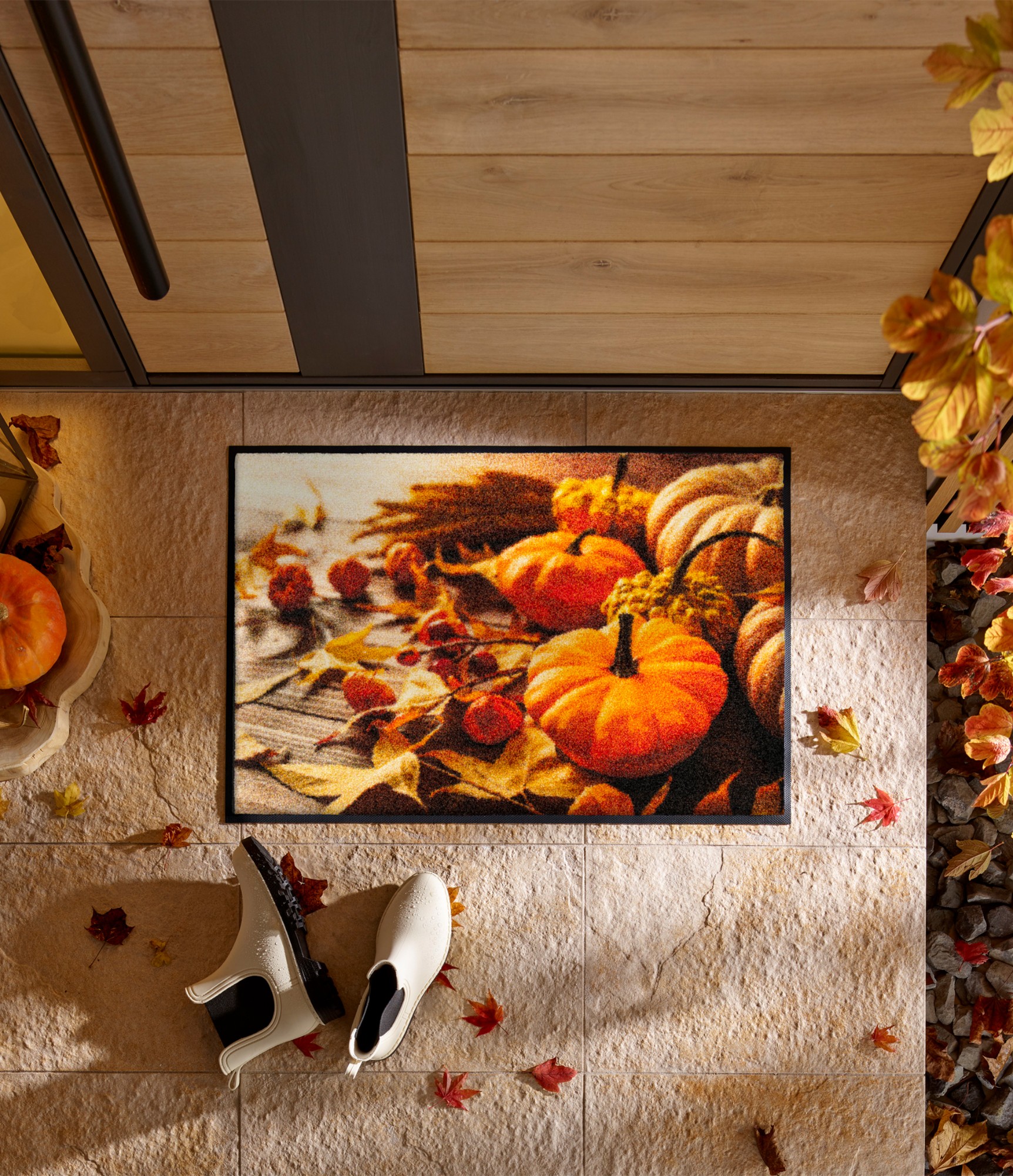 Durų kilimėlis Wash + Dry Pumpkin Glow 2 duru kilimėlis rudeniškas dizainas su moliūgu 2