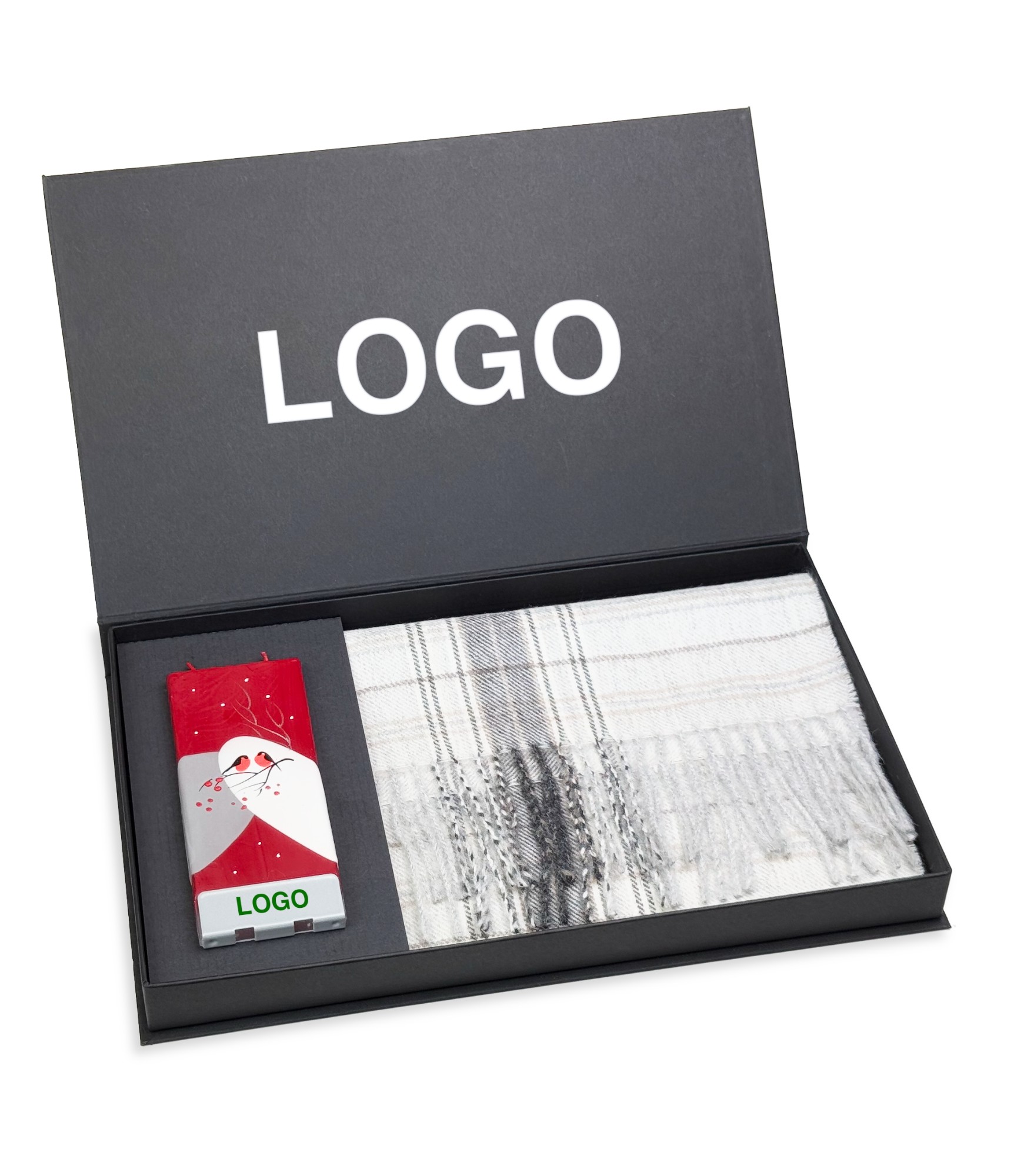 Kalėdinės verslo dovanos: prabangus alpakos šalikas su žvake