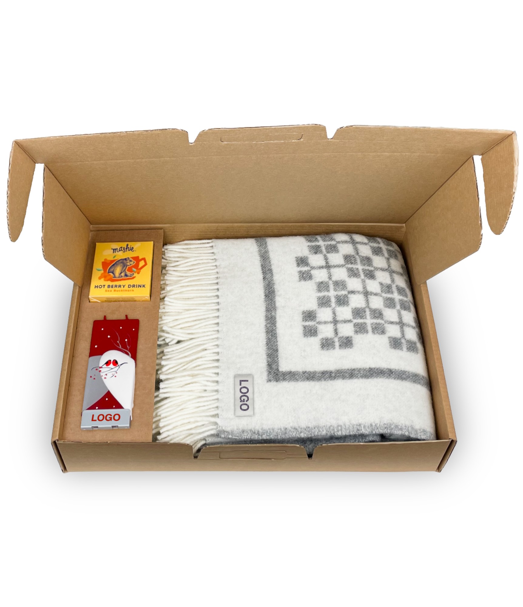 dovanos verslui su logo pledas arbata zvake