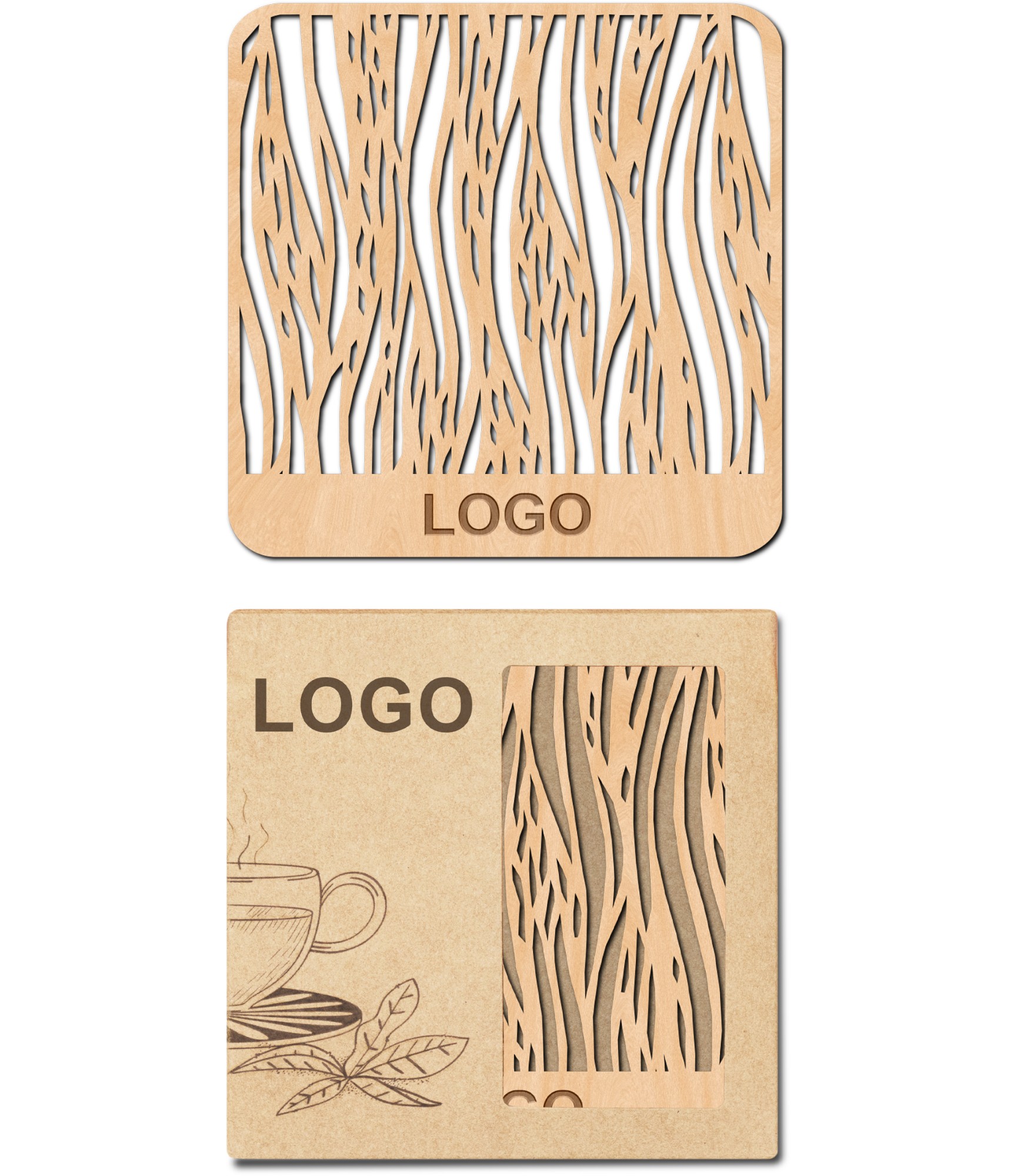 Dovana verslui medinių padėkliukų rinkinys H10 ir dėžutė su logo