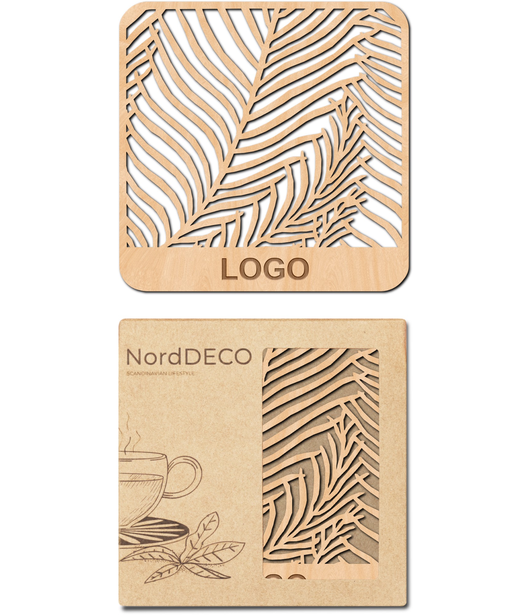 Stilingi padėkliukai su logo ir kartoninė dėžutė