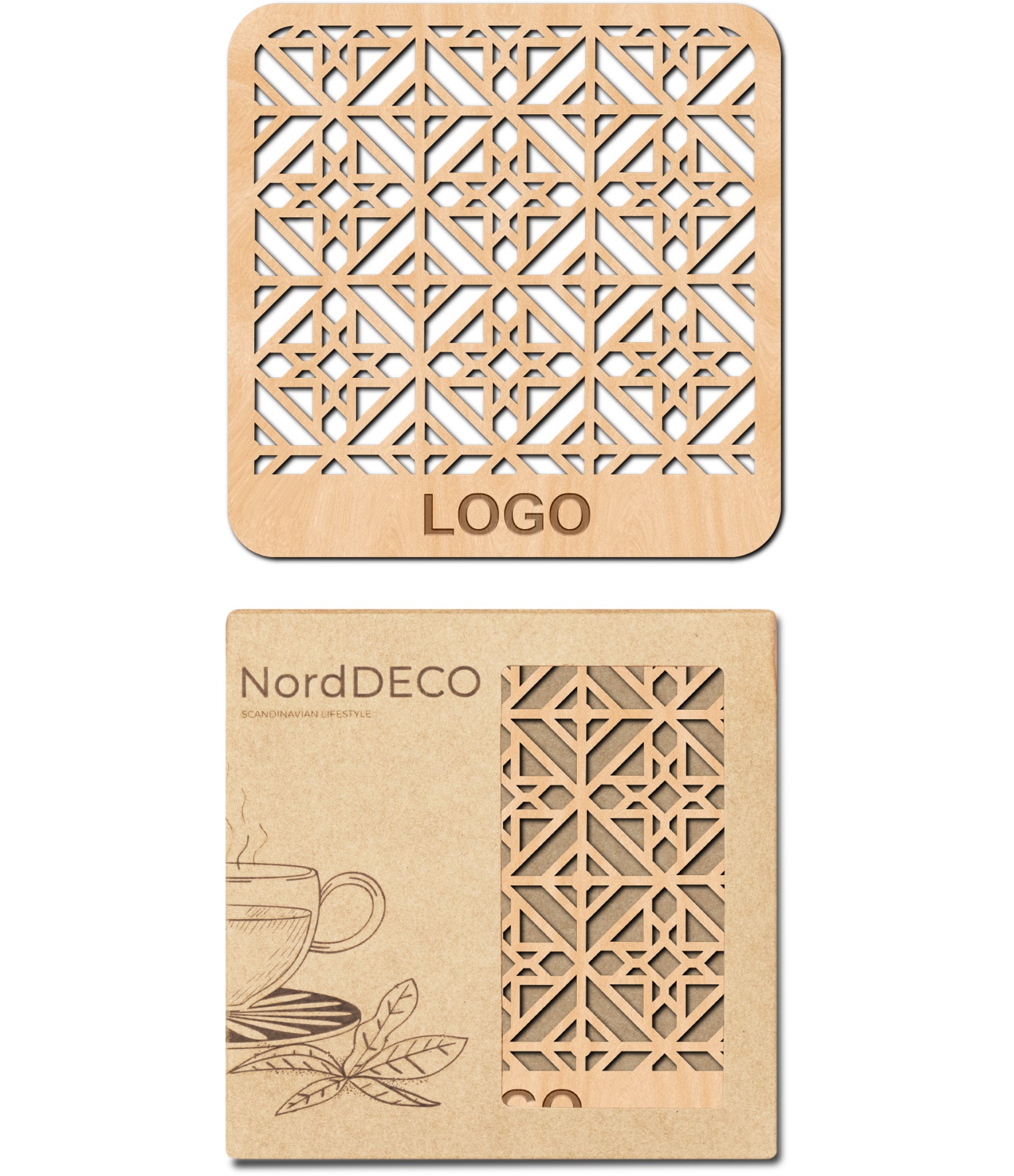 Mediniai padėkliukai Klaipėdos kraštas su logo ir dėžutė