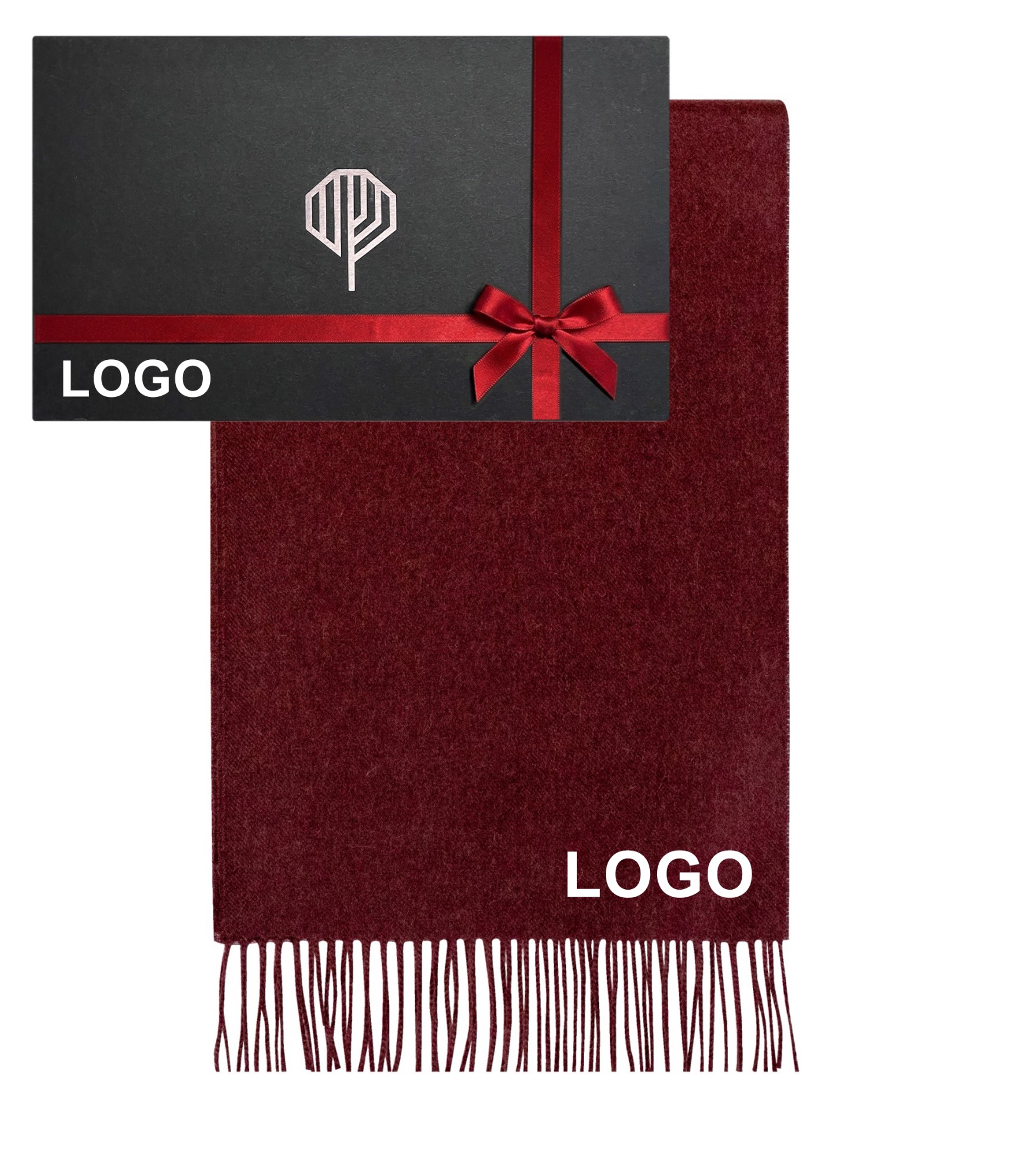 Vilnonis šalikas su logotipu ir personalizuota dėžutė