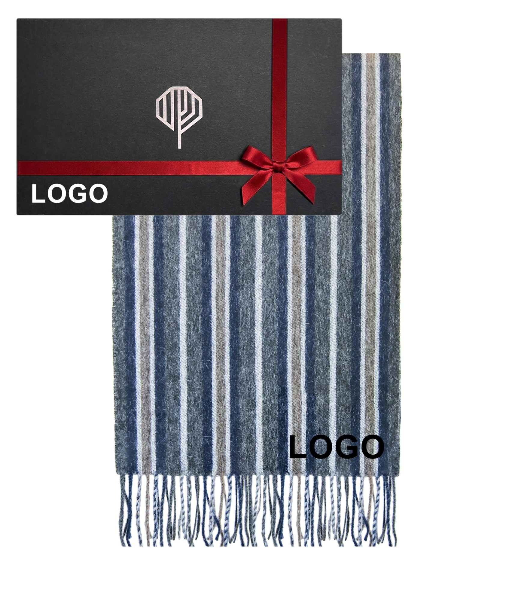 Verslo dovana vyrui vilnonis šalikas ir dėžutė su logo