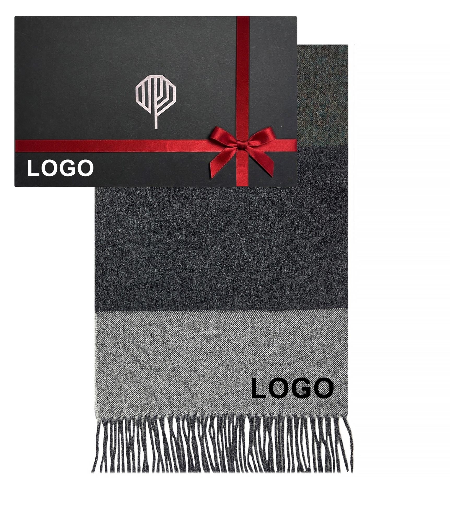 Vilnonis šalikas su logotipu ir dovanų dėžutė
