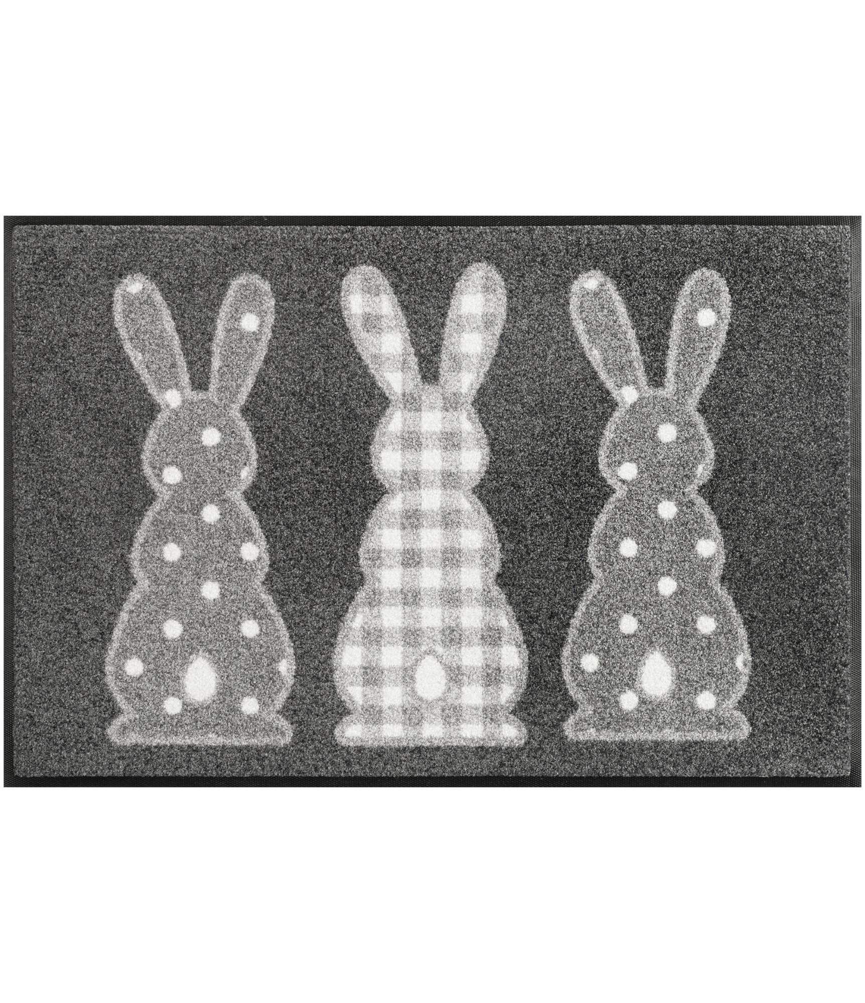 Pilkas durų kilimėlis su kiškiais Bunny Trio